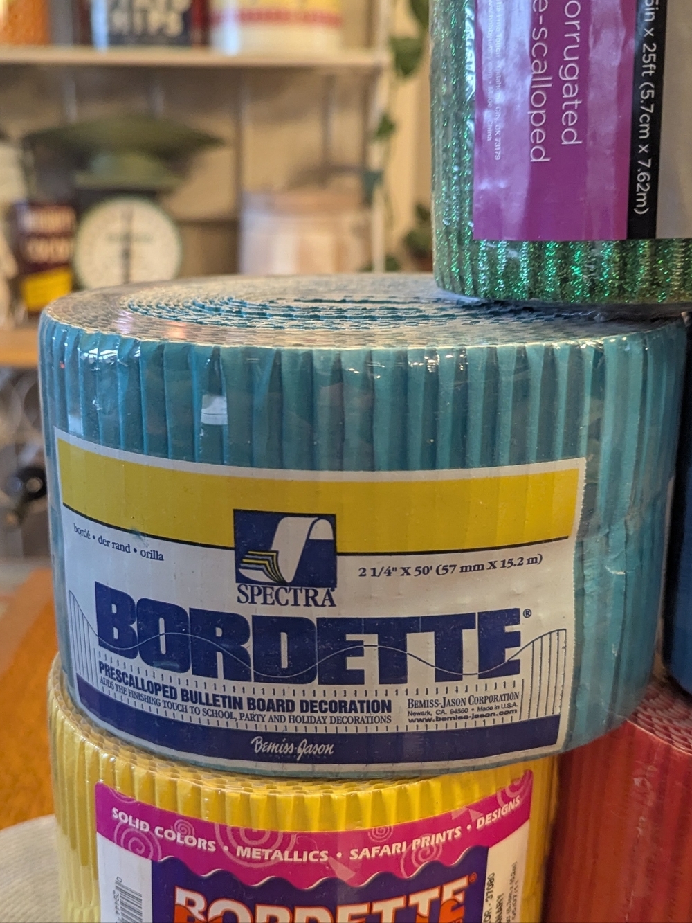 8 Rolls of Border / Bordette- Glitter Green, Teal, Snowflake ,Yellow, Red, White - Picture 7 of 11